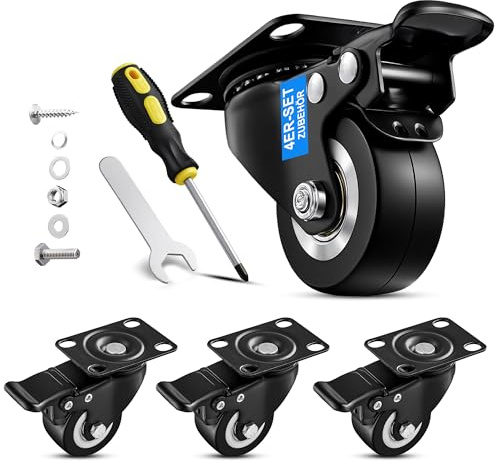 VICBINLY Schwerlastrollen mit Bremse, 4er-Set Rollen mit Bremse, 360-Grad Lenkrollen lenkrollen Lautlose Rollen für Möbel Rollen Schwerlast Möbelrollen 50mm - Tragkraft bis 360kg