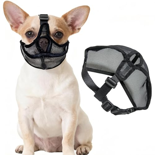 Aihoom Museruola per cani a muso corto, cane museruola traspirante, anti morso e abbaiare, maglia per bulldog francese, Shih Tzu, carlino, cane piccolo (nero)