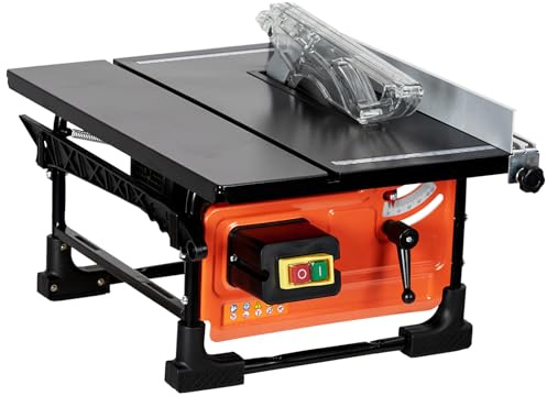 Table Saw for Jobsite, 8 in 6.7-Amp Copper Motor, Cutting Speed Up to 3576RPM, 24 T Blade, Compact Portable Table Saw Kit With Sliding Miter Gauge, Diy and Woodworking, Orange