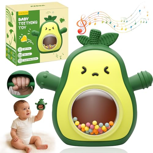 Teething Toys for Baby 0-24 Months, Avocado Silicone Teething Mittens
