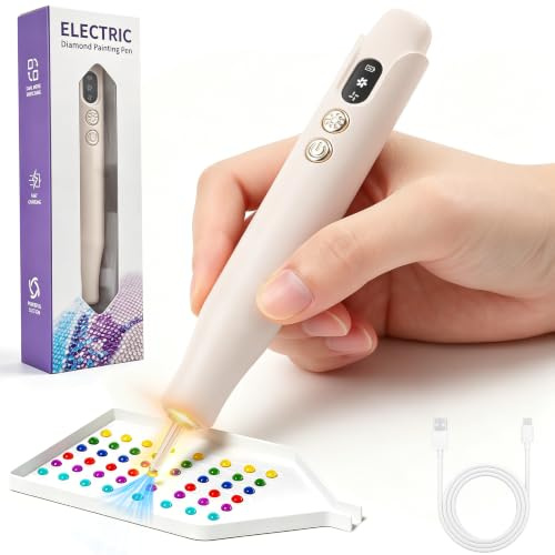 FIVAVA Bolígrafo eléctrico para pintura de diamantes, inalámbrico, recargable con luz, 2 niveles de succión, color blanco