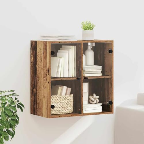 Plumbpyr Armoire murale en bois vieilli - 68 x 37 x 68,5 cm - Avec 4 étagères - Montage mural - Organiseur de rangement pour bureau, couloir, cave, atelier, ménage - Armoire de rangement avec