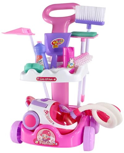 Xweptuy Juego de Limpieza para niños, Juego de Roles, Carrito de Limpieza para niños, Educativo para pequeños con aspiradora, Escoba, Botella pulverizadora y más para pequeños de 1 a 3