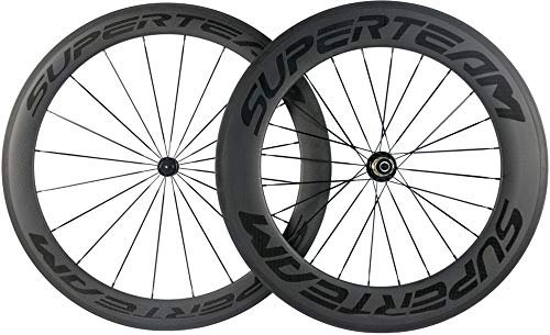 Superteam 700c Carbon Fahrrad-Rad vorne 60 mm hinten 88 mm Drahtreifen mit transparentem Aufkleber