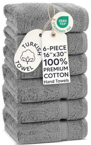 Chakir Turkish Linens | Hotel & Spa Quality 100% Cotton Premium Turkish Towels | Soft & Absorbent (6-Piece Hand Towels, Gray)