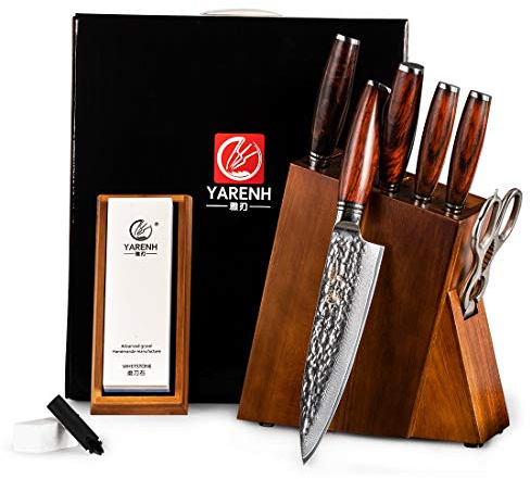 Yarenh Set Coltelli Professionali Cucina 5 Pezzi,Coltelli Cucina Set en Lama in Acciaio Damasco Giapponese,Coltello da Cucina,Coltelli Professionali Chef,Coltelli Giapponesi