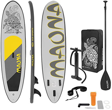ECD Germany Tabla Hinchable Maona Paddle Surf/Sup 308 x 78 x 10 cm Gris Stand up Paddle Board PVC hasta 120kg 3 Aletas deslizantes Diferentes Modelos Incl Paleta Aluminio Bomba y Accesorios