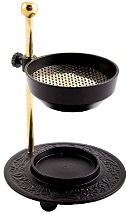 NKlaus Rauchgefäß modern Style aus Messing pulverbeschichtet Schwarz - Gold höhenverstellbar mit Sieb Betriebsart Teelicht für Weihrauch Harze und Räucherwerke 4019