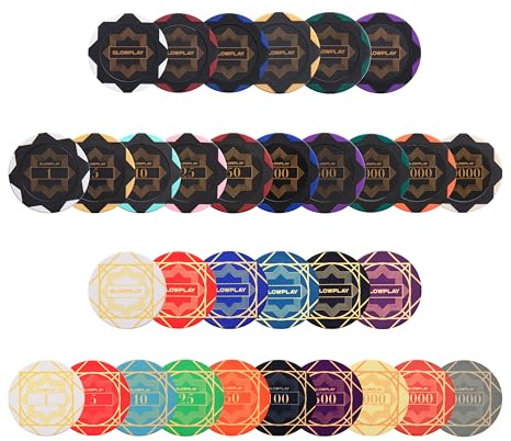 SLOWPLAY Provset för pokermarker | Lerpokerchips och keramiska pokerchips | numrerade chips, tomma chips | 50 st per förpackning