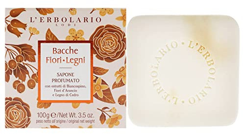 L'erbolario BACCHE FIORI LEGNI Sapone Profumato con estratti di Biancospino, Fiori d’Arancio e Legno di Cedro 100 gr