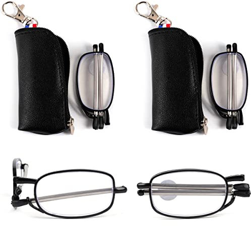 VANANA Reading Glasses 2 Pair Reader Compact Folding Magnify Glasses Black and Gunmetal (Black, +2.5)
