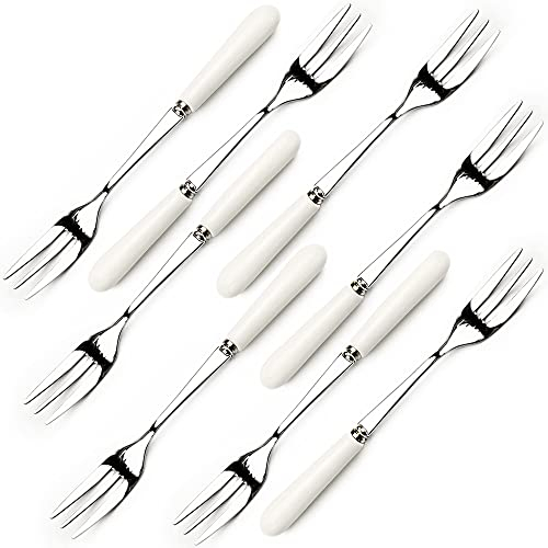 SWR 18-10 stainless steel 8 Packs Fine tableware ceramics handle cake fork fruit fork dessert forks 6inch (Creative Handle Material Ceramics) Tasting Forks, 3-Tine Forks, White
