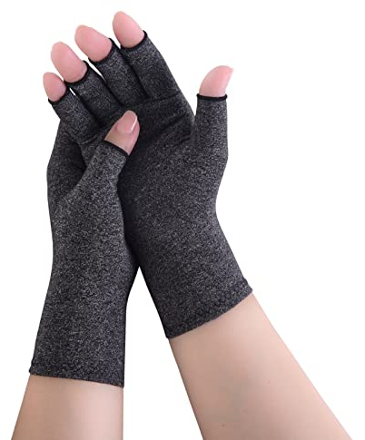 Donfri Arthrose Handschuhe Fingerlose Arthritis Handschuhe Kompressionhandschuhe für Schmerzlinderung und Wärme (Grau-1Paar, M)