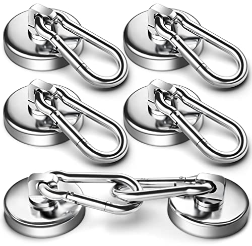 Grtard 6Pack 50LBS Strong Magnetic Hooks with Swivel Carabiner Hook, Premium Magnet Hooks Heavy Duty Magnetic Hook for Hanging, Magnets with Hooks, Refrigerator Magnet Hook