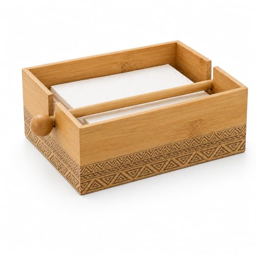 Servilletero de Bambú Natural con Barra de Sujeción 12,5×12,5×6 cm