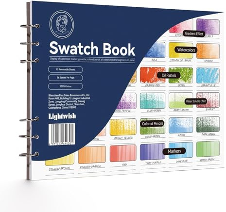 LIGHTWISH Watercolour Swatch Book - 12 Detachable 100% Cotton Sheets 36 Spaces, 10.63 × 7.68 in, 300gsm/140lb Hot Press Watercolour Paper for Watercolor, Gouache, Oil Pastels (Blue)