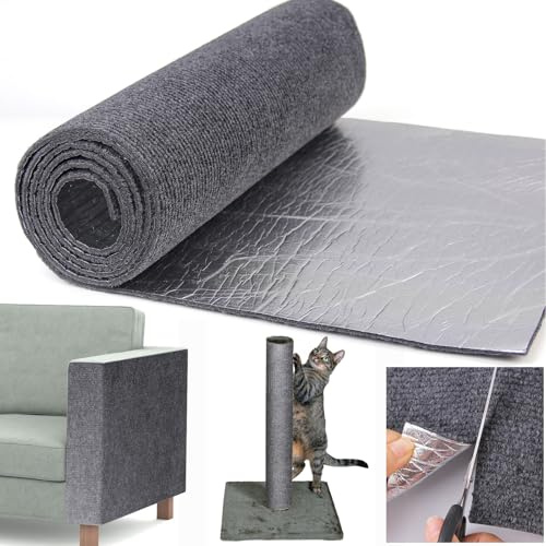 Tapis Griffoir pour Chat 200 x 40 cm Gris, Grattoir Chat Canapé, Tapis à Gratter Autocollant pour Chat Trimmable, DIY Protege Canape Griffe pour Protège Canapés Meubles Porte Mur