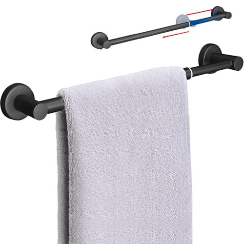 Handtuchstange Verstellbar, Handtuchhalter schwarz mit Bohren verstellbar von 30 cm bis 57 cm, 304 Edelstahl Handtuchhalter mit Bohren für Schlafzimmer, Badezimmer und Wohnzimmer