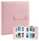 Wenrescry 128 griglie Album fotografico, mini album fotografico per Polaroid da 3 pollici in carta fotografica realizzata in PU tinta unita con inserto interno in tessuto non tessuto (rosa)