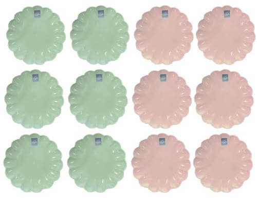 YöL Set of 12 Floral Edged Plastic Plates Summer Dining Outdoor Picnic BBQ Blush Pink Sage Green Trendy Tableware