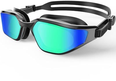 OLANRUN Swimming Goggles Adult, Mirrored Anti Fog Swim Goggles with UV Protection, Leak Proof Comfortable Fit for Men Women Youth