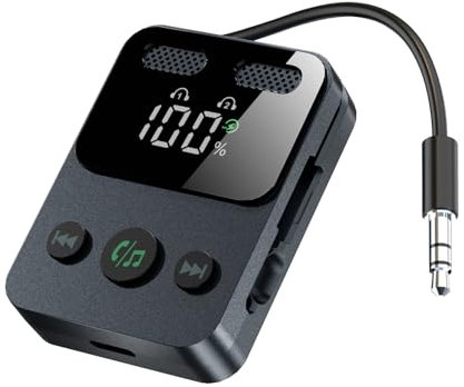 Echaar Premium Bluetooth 5.3 Transmitter Receiver Mini 3.5mm AUX Bluetooth Adapter 17 Hours Playback 2-in-1 Airplane Adapter Hands-free Calling,Music Playback,Low Latency, LED Display