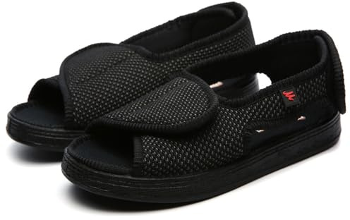 Generico Pantofole Per Diabetici E Piedi Gonfie Uomo Donna Estive Aperte Sandali Pianta Larga Comode Scarpe Ortopedico Elasticizzata (Nero, Adulto, 37, Numero, Sistema Taglie Calzature EU, Larga)