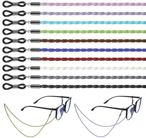 Cobee 10 stycken glasögonband, glasögonkedja färgglada justerbara glasögonband halkfria glasögonsnöre flätad tillbehörskedja för solglasögon och läsglasögon