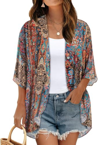 florynova Womens Kimono Cardigan Loose Beach Cover Ups(Bohemia Print,3XL)