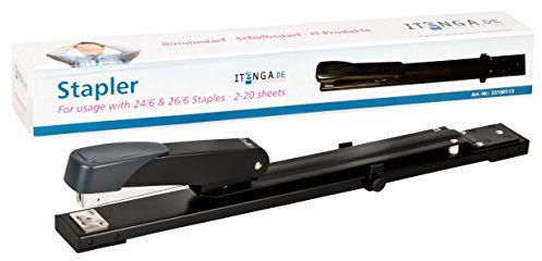 SET itenga Langarmhefter Langarm-Heftgerät Schwarz - verstellbar INKL. 1000 passenden Heftklammern