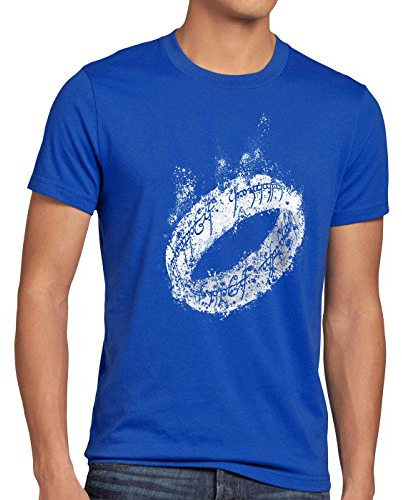 style3 Der Eine Ring Herren T-Shirt Fantasy, Größe:XL;Farbe:Blau