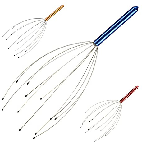 Relaxdays 3X Head Massager in Set Head Massage Spider Head Scraper 12 Outriggers Head Scraping Device, Blue