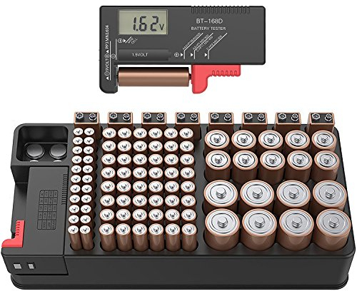 Battery Organiser Storage Case with Tester, Battery Storage Box Hold 110 Batteries Various Sizes AAA, AA, 9V, C and D Size (Not Includes Batteries)