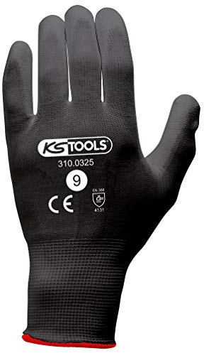 KS TOOLS - 310.0325 Mikrofaser-Handschuhe, schwarz, T.9, 12 Paar