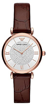 Emporio Armani Watch for Women, Two Hand Movement, 32 mm Rose Gold Stainless Steel Case with a Leather Strap, AR11269