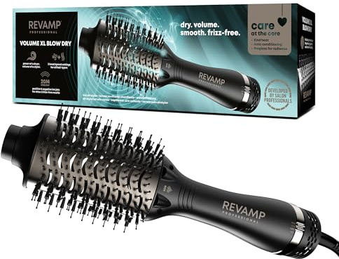 REVAMP Progloss Perfect Blow Dry Air Styler - 4 in 1 Multifunctional Professional Drying, Detangling and Styling Blow Dryer Brush, Salon Professional Volumiser, Lightweight, Ceramic Barrel, 1200 W