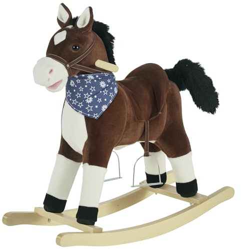 Qaba Kids Plush Ride-On Rocking Horse Toy with Fun Realistic Sounds Brown