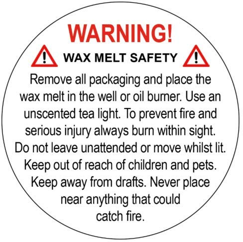 Warning! Wax Melt Safety - Professionally Printed Packing Stickers/Labels (Sample Pack 120 Labels on Sheet)
