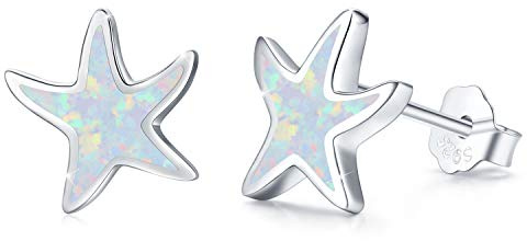 Seestern Ohrringe für Damen 925 Sterling Silber Seestern Opal Ohrstecker Hypoallergene Tier Ohrringe Strand Seestern Schmuck Muttertags Geschenke Valentinstag für Frauen Mädchen Kinder