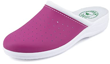 JOMIX Ciabatte Donna Casa Comode Sanitarie Ortopediche Zoccoli Infermiere Ospedale Scarpe Lavoro Pantofole Punta Chiusa Eco-Pelle ITD1752 (D Fuxia, 39)