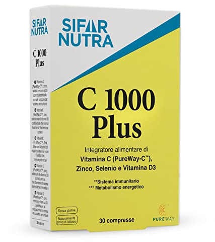 Sifar Nutra C 1000 Plus | vitamina C (PureWay-C), D3,zinco e selenio |bioflavonoidi da agrumi |antiossidante | integratore sistema immunitario | elevata dosaggio e assorbimento | 30 compresse