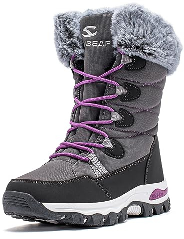 HOBIBEAR Women's Waterproof Winter Snow Boots Lightweight Warm Faux Fur Lined Mid-Calf Booties（Grey/New,6.5