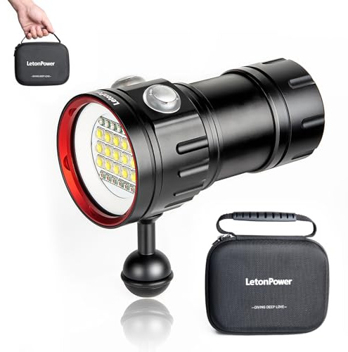 LetonPower B15 Linterna de buceo, 8000Lumens Super Bright Underwater 80m Video Light, Scuba Dive Light, High Frequency use for Outdoor Under Water Sports