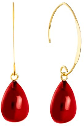 Amber by Mazukna - Orecchini pendenti in ambra, in ottone placcato oro 14 carati, orecchini a goccia in ambra, piccoli orecchini a cerchio per donne, Ottone