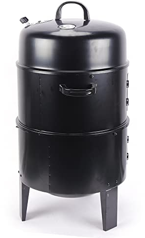Horno para ahumar 3 en 1 barbacoa de carbón vegetal Barbacoa ahumador, barril para ahumar, parrilla de carbón vegetal con tapa, con termómetro, 40 x 84 cm