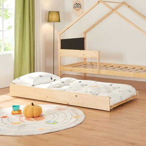 [en.casa] Lit Cabane Gigogne Sodankylä avec 2 Matelas 200x90cm Pin Naturel