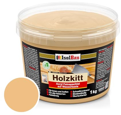 Isolbau - Holz-Spachtelmasse 1 kg - Holzspachtel Holzkitt Außen und Innen - Holz-Reparaturspachtel - Holzreparaturmasse - Holz-Fertigspachtel - Schnelltrocknend - Lärche (Nr. 2)