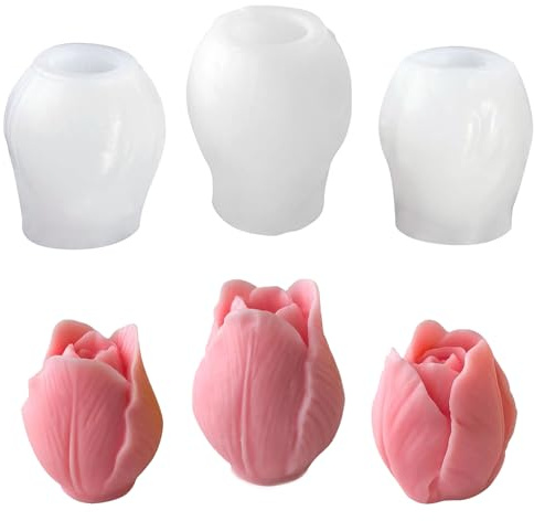 Set med 3 silikonformar, silikonformar 3D-tulpanblomma, tulpanblomma silikonform, tulpanformad tvålform, för heminredning, festgåva