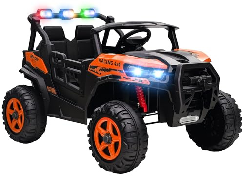AIYAPLAY Macchina Elettrica per Bambini 2 Posti 24V Fuoristrada, 3-8km/h Auto Elettrica per Bambini 3-8 Anni 60KG con 2 Motori, Sospensioni, Telecomando, Musica, Fari LED e Clacson, Arancione