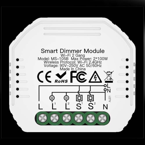 Smart WiFi Dimmer Switch Module with Two-Way Function, Compatible with for Zigbee Hub for Tuya App for Alexa, Remote Light Control for Traditional Wall Boxes, White